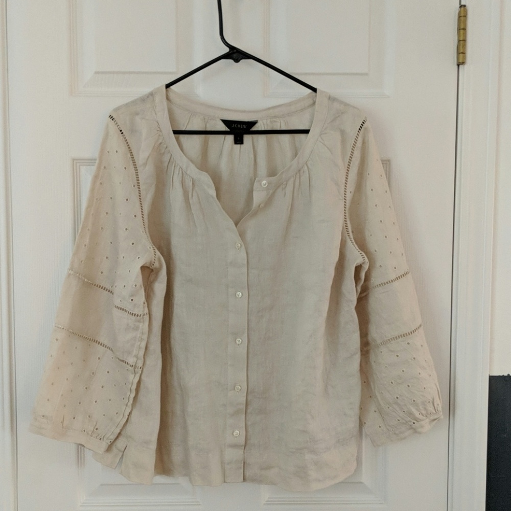 J. Crew circle eyelet linen blouse